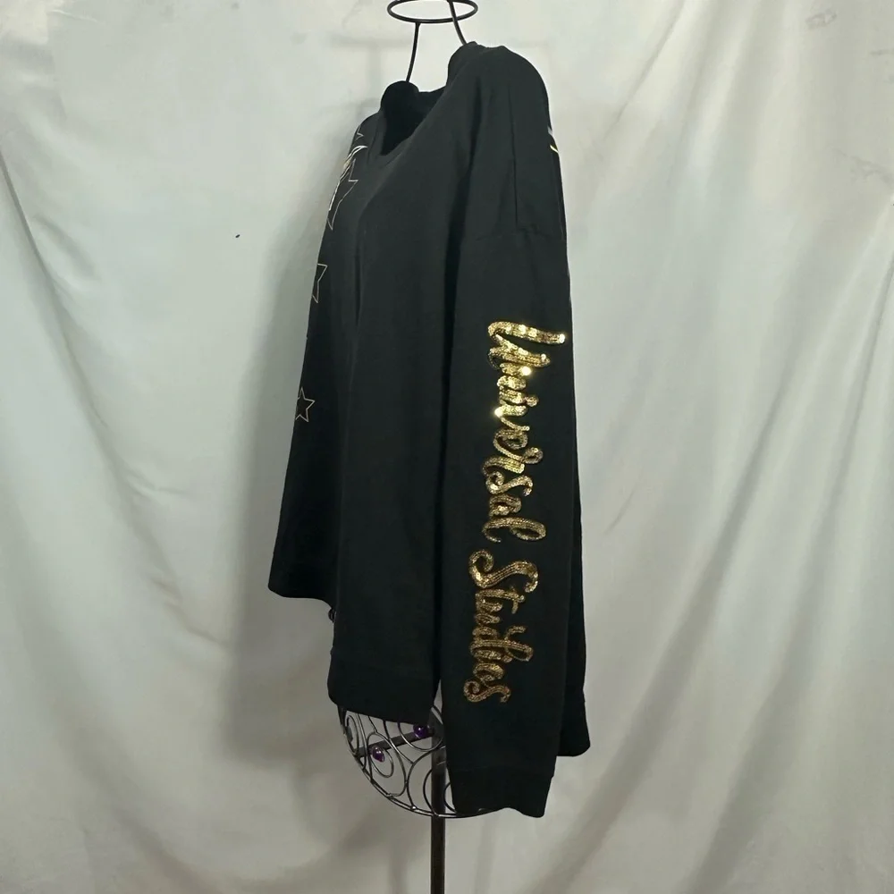 Universal Studios gold sequin stars black sweater size XL